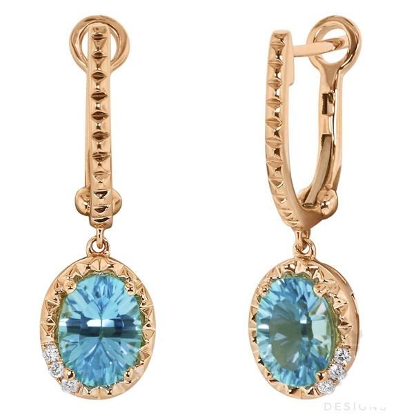 Yael Designs Borealis 14k Rose Gold 2.8 ct tw Oval Blue Topaz Dangle Hoop Earrings with Diamonds
