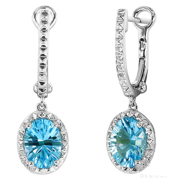 Yael Designs Borealis 14k White Gold 2.8 ct tw Oval Blue Topaz Dangle Hoop Earrings with Diamonds