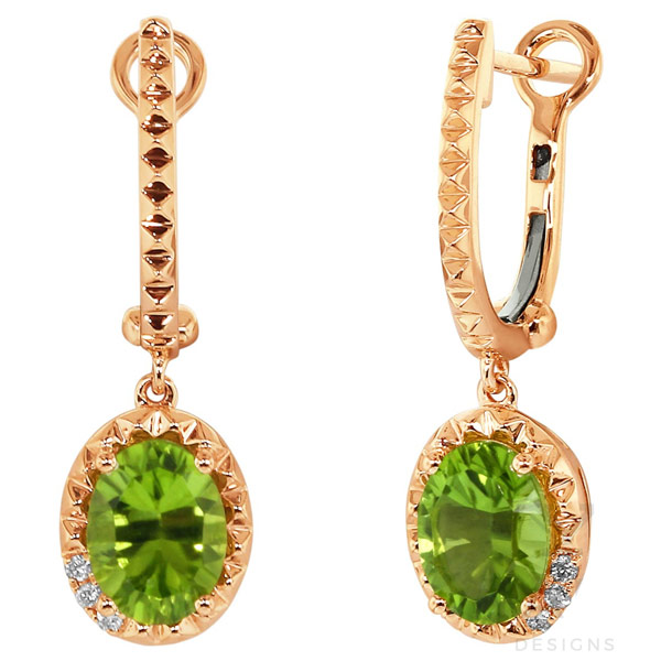 Yael Designs Borealis 14k Rose Gold 2.8 ct tw Oval Peridot Dangle Hoop Earrings with Diamonds