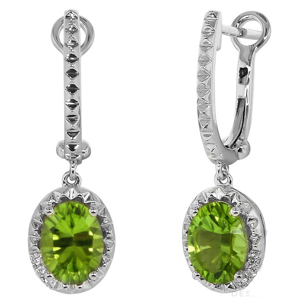 Yael Designs Borealis 14k White Gold 2.8 ct tw Oval Peridot Dangle Hoop Earrings with Diamonds
