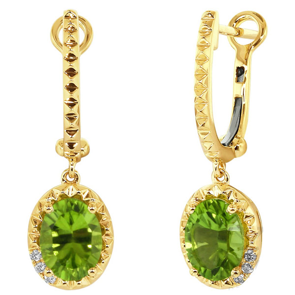 Yael Designs Borealis 14k Yellow Gold 2.8 ct tw Oval Peridot Dangle Hoop Earrings with Diamonds