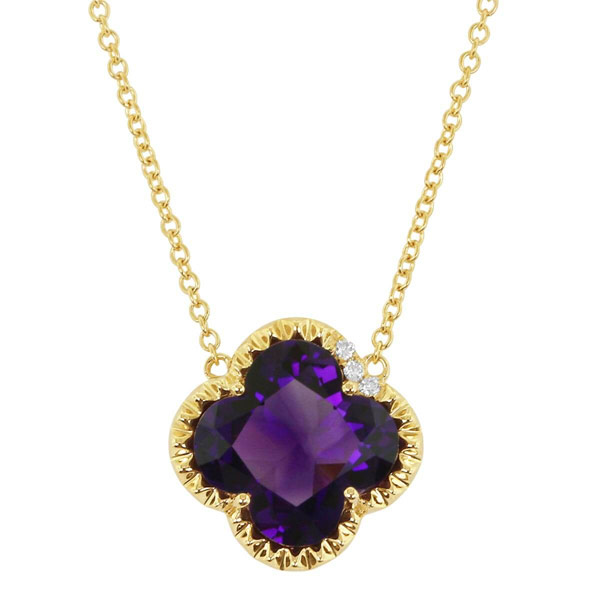 Yael Designs Borealis 14k Yellow Gold Flower Amethyst And Diamond Necklace