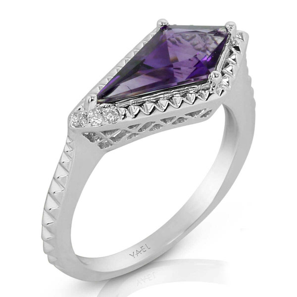 Yael Designs Borealis 14k Rose Gold 1.3 ct tw Kite Amethyst Ring with Diamonds