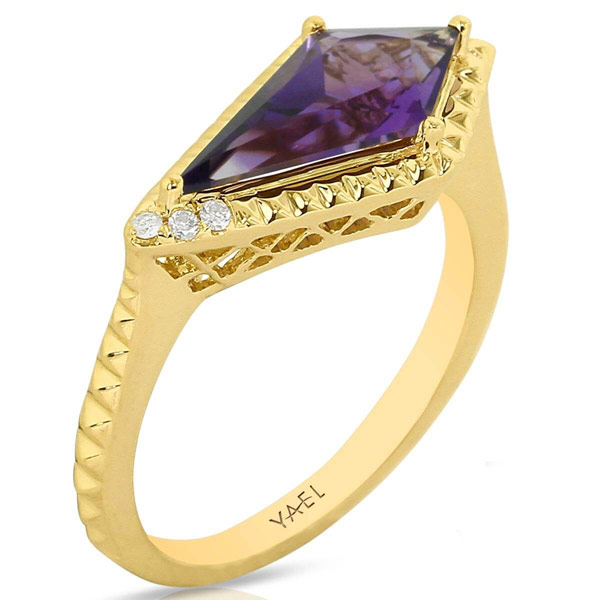 Yael Designs Borealis 14k White Gold 1.3 ct tw Kite Amethyst Ring with Diamonds