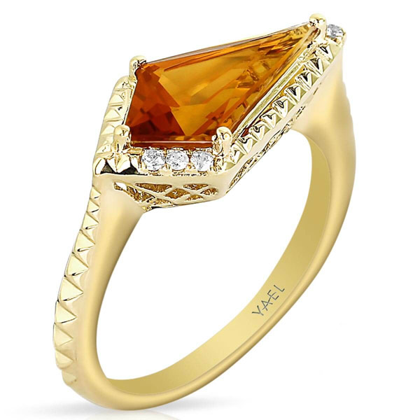 Yael Designs Borealis 14k Yellow Gold 1.8 ct tw Kite Citrine Ring with Diamonds