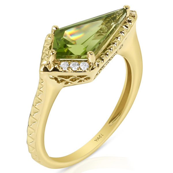 Yael Designs Borealis 14k Yellow Gold 2.0 ct tw Kite Peridot Ring with Diamonds