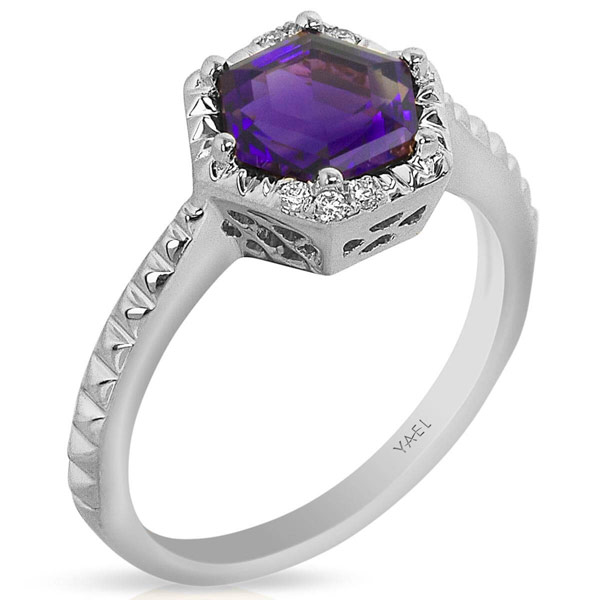 Yael Designs Borealis 14k White Gold 1.5 ct Hexagon Amethyst Ring with Diamonds