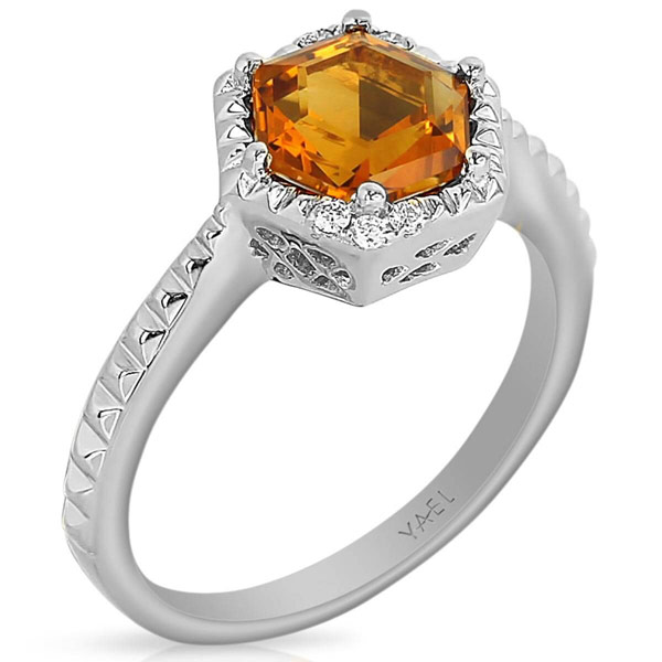 Yael Designs Borealis 14k White Gold 2.0 ct Hexagon Citrine Ring with Diamonds