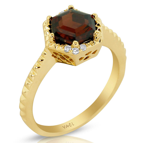 Yael Designs Borealis 14k Yellow Gold 2.3 ct Hexagon Garnet Ring with Diamonds