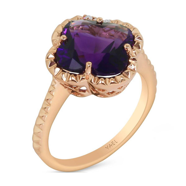 Yael Designs Borealis 14k Rose Gold Flower Amethyst And Diamond Ring