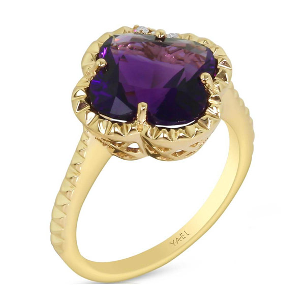 Yael Designs Borealis 14k Yellow Gold Flower Amethyst And Diamond Ring