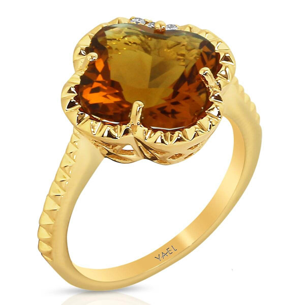 Yael Designs Borealis 14k Yellow Gold Flower Citrine And Diamond Ring