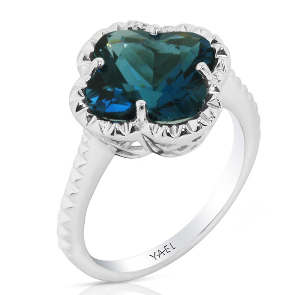 Yael Designs Borealis 14k White Gold Flower London Blue Topaz And Diamond Ring