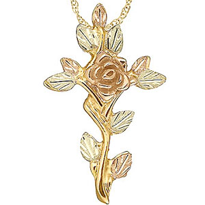 10k Black Hills Gold Rose Cross 17mm x 28mm C25R_BHG | Joy Jewelers