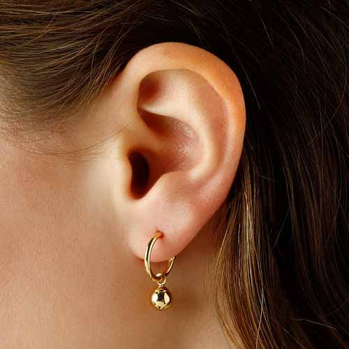 9K Yellow Gold Filled Classic Pearl Ball Drop Dangle Hoop Earrings – 25mm, For Women