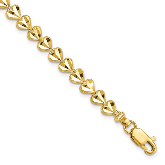 10k Yellow Gold Classic Heart Link Bracelet 7in 10DC29-7