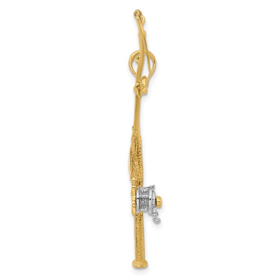 10k Yellow Gold Moveable Fishing Pole Pendant With Reel