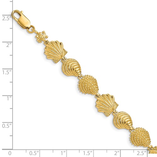 14k Yellow Gold Scallop and Oyster Shells Charm Bracelet 7in FB1675-7