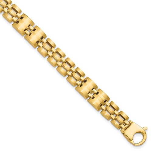 14k Yellow Gold Men's Railroad Link Bracelet With Satin and Polished