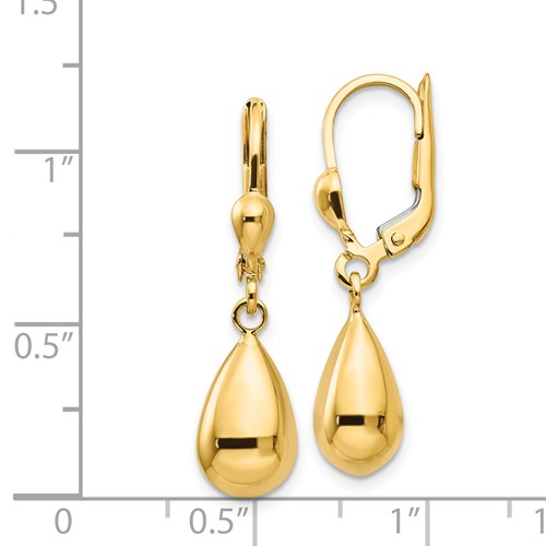 14kt Yellow Gold Hollow Teardrop Dangle Leverback Earrings H557