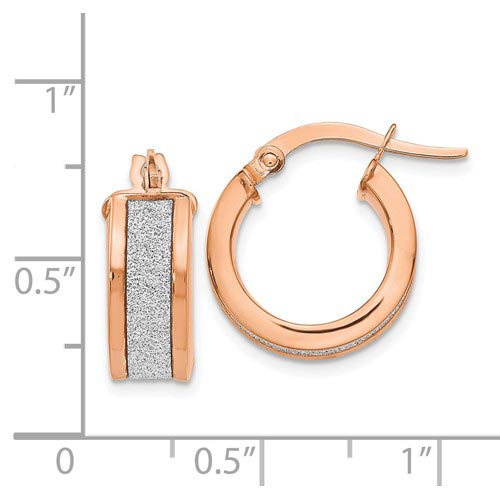 14kt Rose Gold 1/2in Glitter Hinged Hoop Huggie Earrings JJLE718