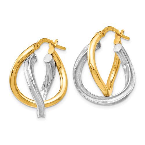14kt Two-tone Gold 7/8in Italian Textured Interwoven Hoop Earrings LE784
