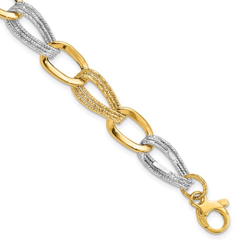 14kt Two-tone Gold 8in Italian Oval Link Bracelet with Rope Texture ...