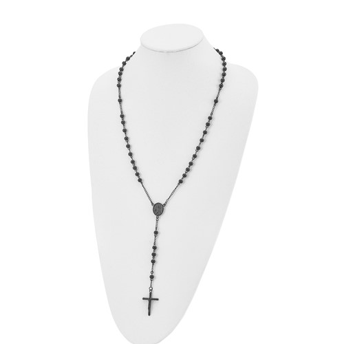 Men's Black-plated Stainless Steel Rosary Necklace SRN2837