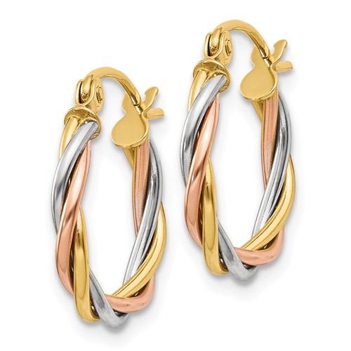 14kt Tri-Color Gold 1/2in Twisted Hoop Earrings 2.5mm TE232