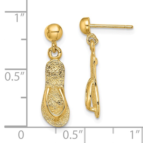 14k Yellow Gold Small Flip Flop Dangle Earrings TE714 Joy Jewelers