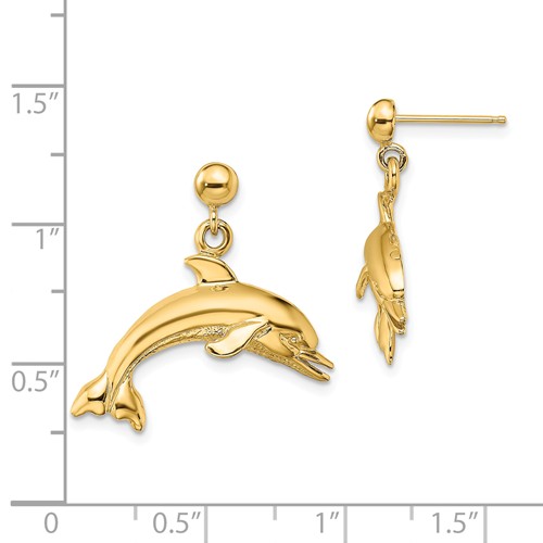 14k Yellow Gold Jumping Dolphin Earrings TE844 | Joy Jewelers