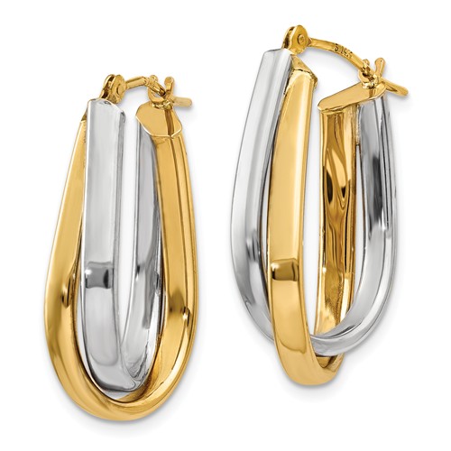 14k Two-tone Gold Italian Twisted Double Polished Hoop Earrings 7/8in TL353