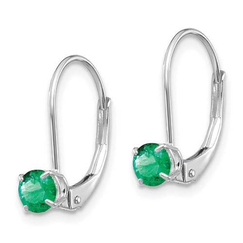 14kt White Gold 4mm Emerald Leverback Earrings XBE269 | Joy Jewelers