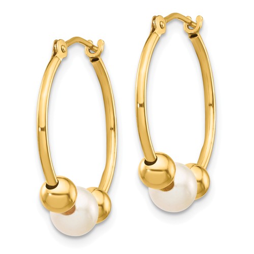 14k Yellow Gold 5mm Freshwater Cultured Pearl Hoop Earrings XF446E