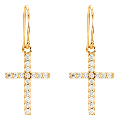 14kt Yellow Gold 1/2 ct tw Diamond Cross Dangle Earrings JJR17010Y