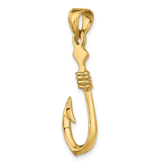 10k Yellow Gold Fish Hook Pendant with Rope 1in 10K7885 Joy Jewelers