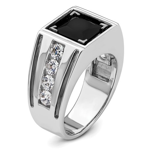 14K White Gold Men's Square Black Onyx and Lab Grown Diamond Ring Size 10.5 - Christmas Gift - Joy Jewelers