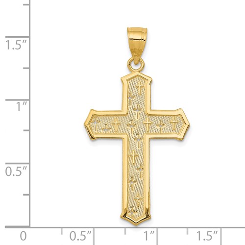 14k Yellow Gold Passion Cross Pendant with Tiny Crosses 1in D3523