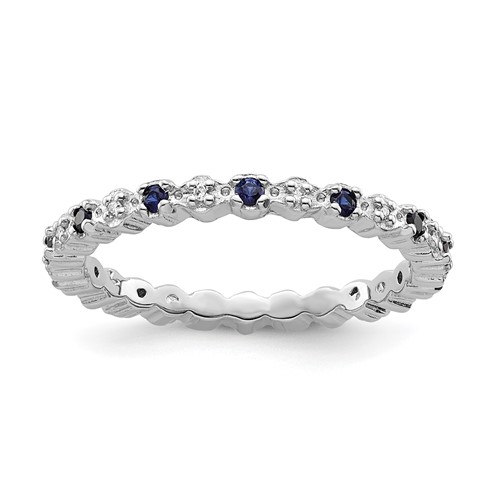 Sterling Silver Stackable Created Sapphire & Diamond Eternity Ring QSK540