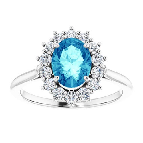 14kt White Gold Halo Style 2 ct Blue Zircon Ring with 3/8 ct Diamonds ...