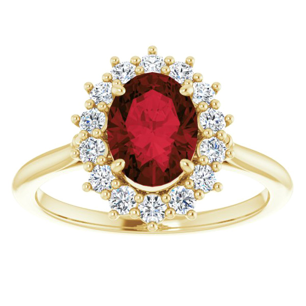 14kt Yellow Gold Halo Style 2 ct Garnet Ring with 3/8 ct Diamonds ...