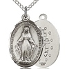 Sterling Silver 3/4in Oval Miraculous Medal & 18in Chain