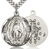 Sterling Silver 3/4in Round Miraculous Medal & 24in Chain