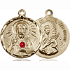 14kt Yellow Gold 7/8in Round Scapular Medal with 3mm Ruby Bead 