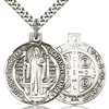Sterling Silver 7/8in Reversible St Benedict Medal & 24in Chain
