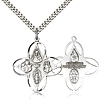 Sterling Silver 1 1/8in Four Way Medal Cut-out Design & 24in Chain