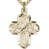 Gold Filled 3/4in Slender Four Way Medal & 18in Chain
