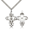 Sterling Silver 1 1/4in Pointed Four Way Medal & 24in Chain