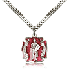 Sterling Silver 7/8in St Florian Shield Medal Red Epoxy & 24in Chain