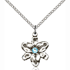 Sterling Silver 5/8in Chastity Pendant with 3mm Aqua Bead & 18in Chain